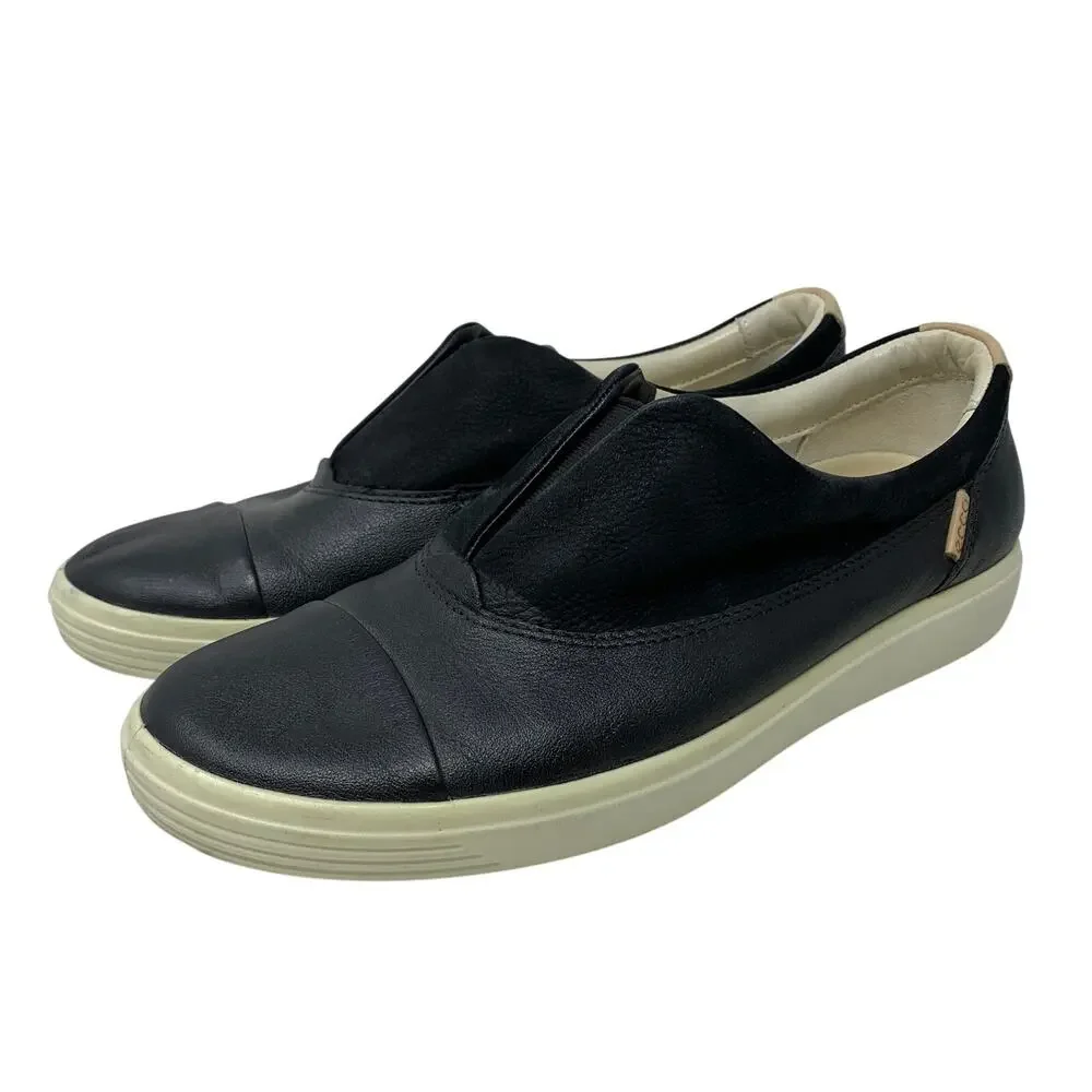 Ecco Soft Slip On Sneakers Womens Size 7-7.5 Black Leather